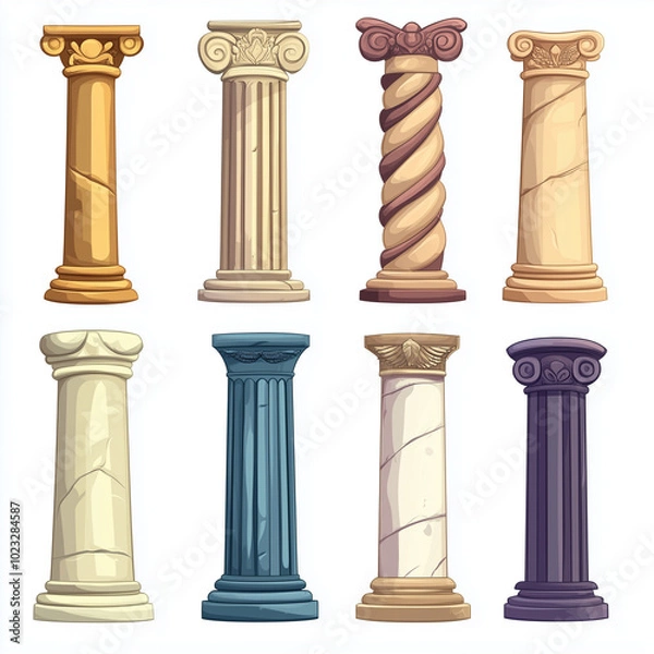 Obraz cartoon style ancient column isolated on white background