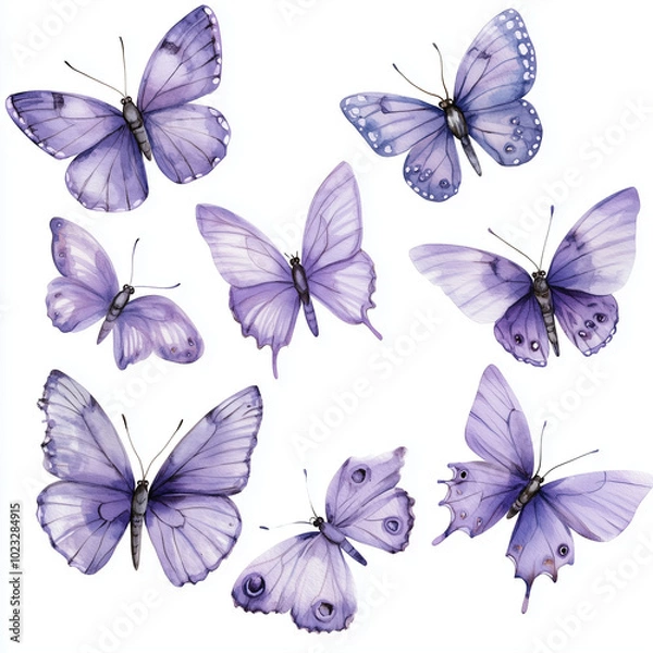 Obraz seamless pattern with purple butterflies isolated on white