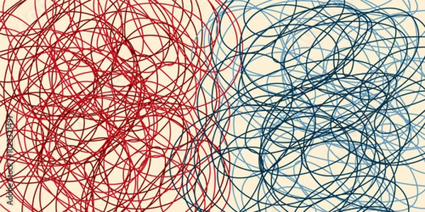 Fototapeta Colored tangled pattern. Abstract chaotic texture. Background with lines and waves. Art creation