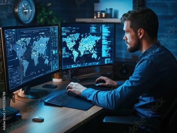 Fototapeta Professional analyzing geographical data and statistics