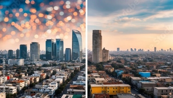 Fototapeta World Statistics Day: City of Contrast — Before and After