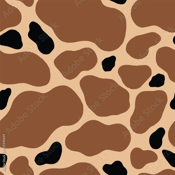 Fototapeta Giraffe animal seamless pattern with spot texture on skin. Abstract print design - dog or cow brown blotches on background for fibres and textile. Simple Vector endless leather backdrop.