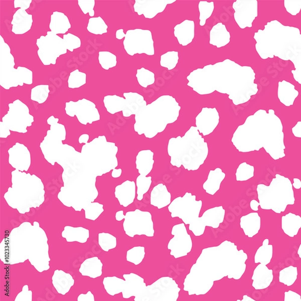 Fototapeta Abstract Shape seamless pattern with White spots. Vector doodle illustration on Pink background. Flat Template for fabrics, textiles, Wrapping paper, Print tshirt, Cover, Decoration
