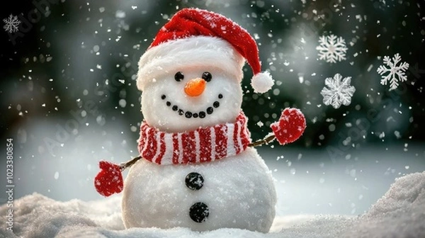 Fototapeta Snowman on christmas background. Generated by ai.