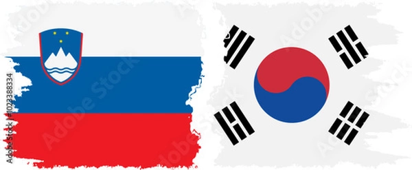 Fototapeta South Korea and Slovenia grunge flags connection, vector