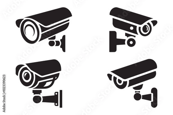 Obraz CCTV Camera Symbol Collection Black Silhouette Vector