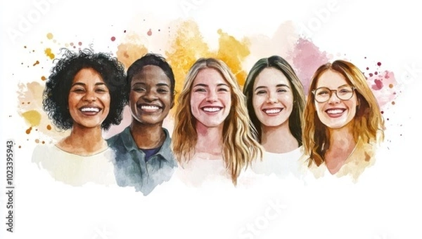 Fototapeta Colorful Group Illustration of Smiling Women in Unity and Friendship