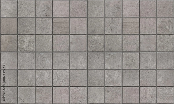 Fototapeta Seamless tiles texture. Small grey porcelain stoneware tiles for bathroom or kitchen. Usable for architectural rendering or as background.