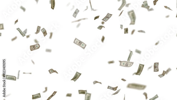 Obraz Many USA 100 dollars bill falling from the sky