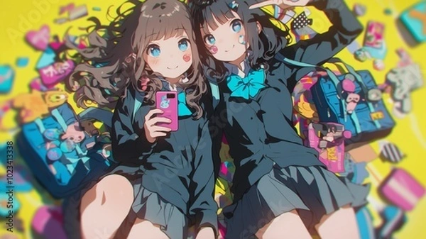 Obraz 自撮りをするアニメ調の日本人美少女