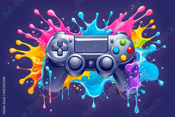 Obraz illustration of game controller and liquid splashing on the abstract background.	
