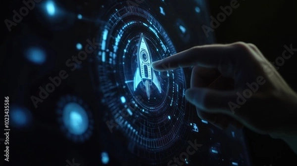 Fototapeta Futuristic technology screen with rocket imagery