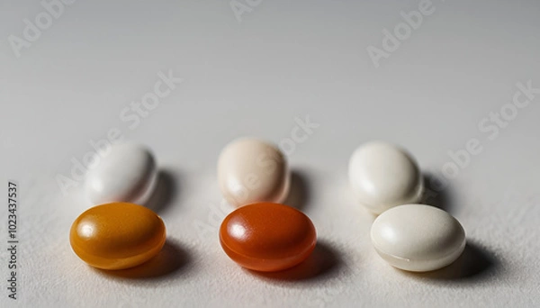 Obraz Six Pills on White Background
