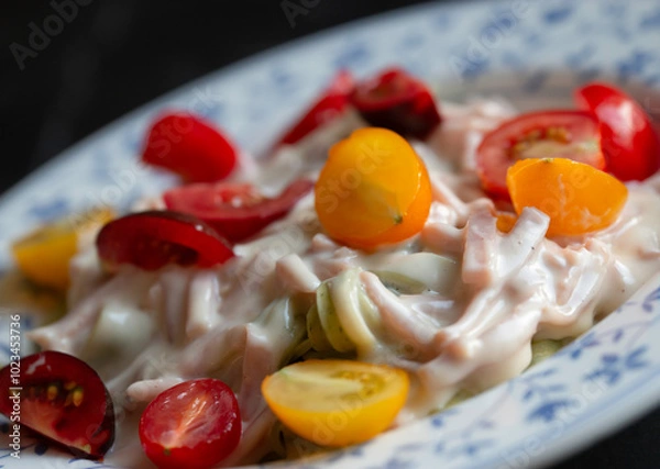 Obraz pasta with sauce and basil