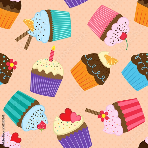 Fototapeta Pattern with cupcakes 
