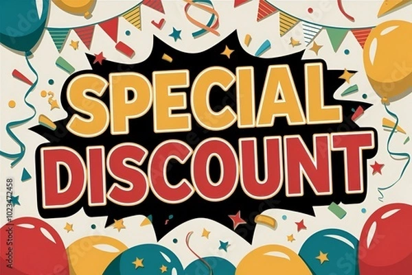 Fototapeta A colorful poster with a red and yellow word that says "Special Discount" in red and yellow letters