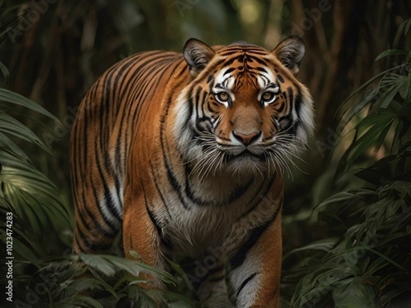 Obraz Tiger walks hunts in the forest