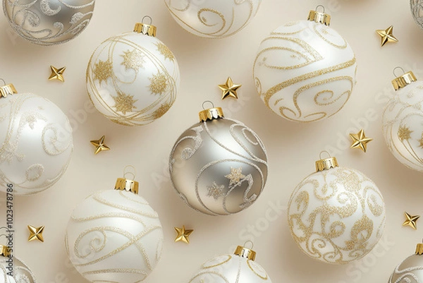 Fototapeta Christmas Background PowerPoint Template with Festive Elements and Decorations