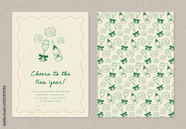 Obraz Happy New Year Invitation Card Layout with Drinks