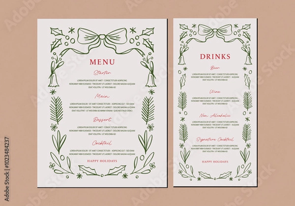 Obraz Christmas Menu and Drinks Layout Card Template