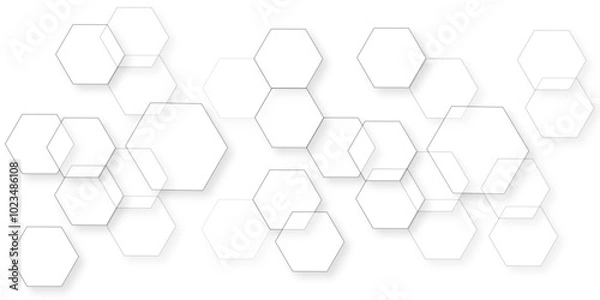 Obraz Abstract white background with hexagon and hexagonal background. Luxury white pattern with hexagons. abstract 3d hexagonal background with shadow. 3D futuristic abstract honeycomb mosaic background.