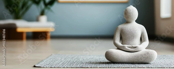 Obraz Meditating figure on a soft rug, reflecting tranquility in a minimalist, modern space.