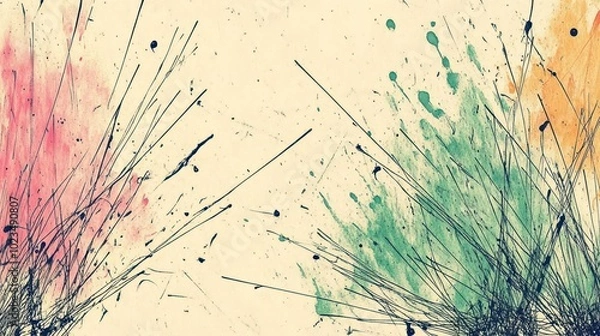 Fototapeta Abstract artwork featuring colorful splashes and lines, evoking a sense of movement.