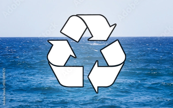 Fototapeta Recycle pollution symbol with sea and ocean in background Generative AI
