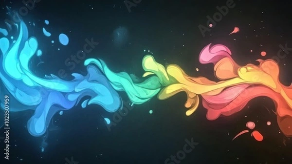 Fototapeta Abstract colorful splashes of paint blending together on a dark background.