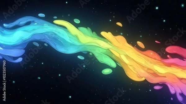 Fototapeta A vibrant, colorful wave of liquid in rainbow hues against a dark background.