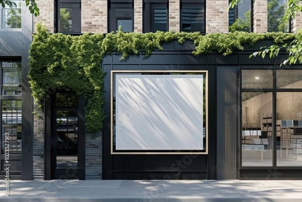 Fototapeta Urban storefront with blank billboard