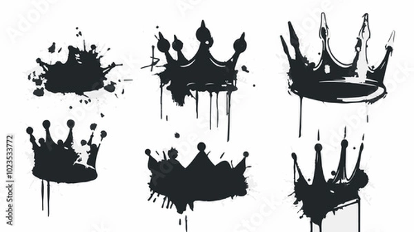 Fototapeta Graffiti-style ink splash art featuring royal busts and crowns. Black and white modern interpretation of classical royalty, displaying power, elegance, and a bold, edgy twist on traditional symbols.