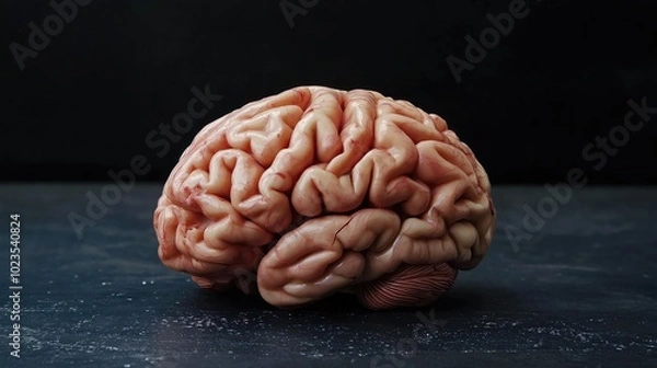Fototapeta Human brain on a dark surface. Model of a human brain on a black background.