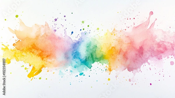 Fototapeta A painting of a colorful explosion with splatters of paint. The colors are bright and vibrant, creating a sense of energy and excitement. The painting seems to be a representation of the chaos