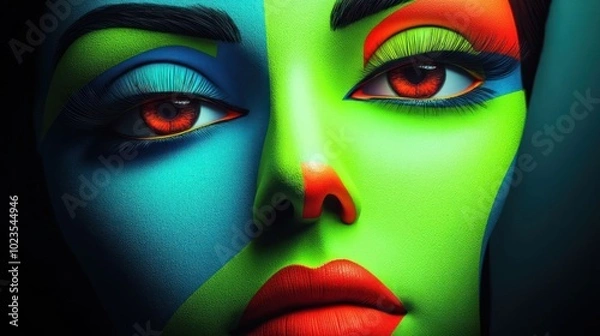 Fototapeta A vibrant and artistic portrayal of a face with bold colors and striking features.