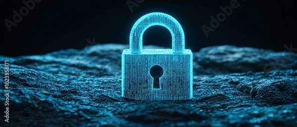 Fototapeta Encrypted Data Breach Alert - Cybersecurity Vulnerability Concept with Digital Lock Symbol and Binary Code Surrounding, 3D Rendering