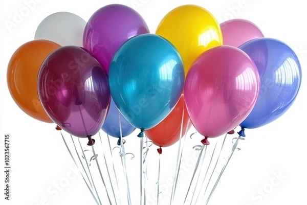 Fototapeta A bouquet of balloons in various colors, isolated on white background. 