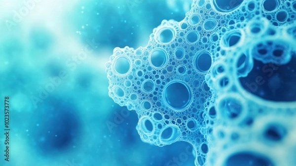 Fototapeta Intricate blue bubbles create a mesmerizing abstract pattern in a fluid environment, AI