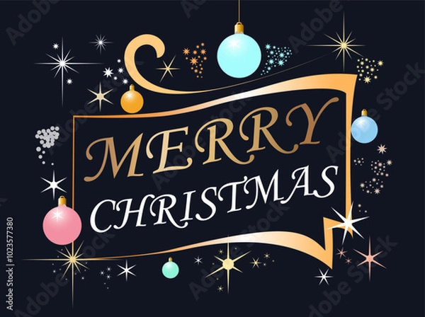 Fototapeta Christmas postcard with simple decorative elements on black background