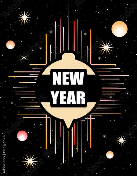 Obraz New year postcard with differents colorful elements on black background