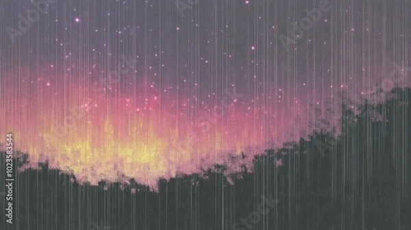 Fototapeta A vibrant gradient of colors resembling a sunset or aurora in a textured, abstract style.