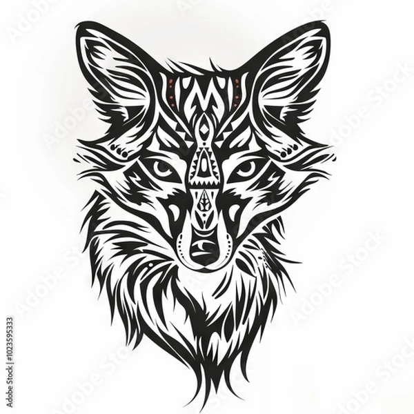 Fototapeta Fox head silhouette featuring intricate tribal designs.