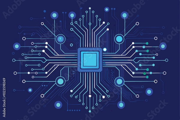 Obraz thin circuit trace lines in blue on a dark technology .eps vector illustration.