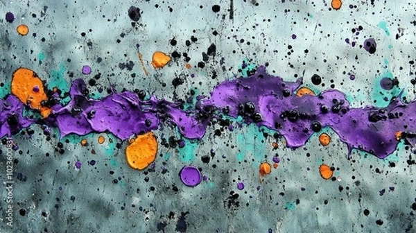 Fototapeta Abstract composition with vibrant colors and textures resembling paint splatters on a surface.