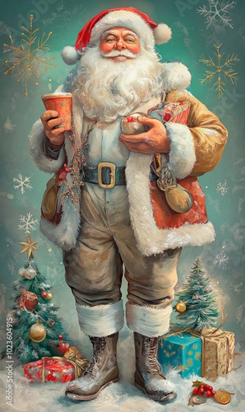 Obraz Vintage santa claus with cap.