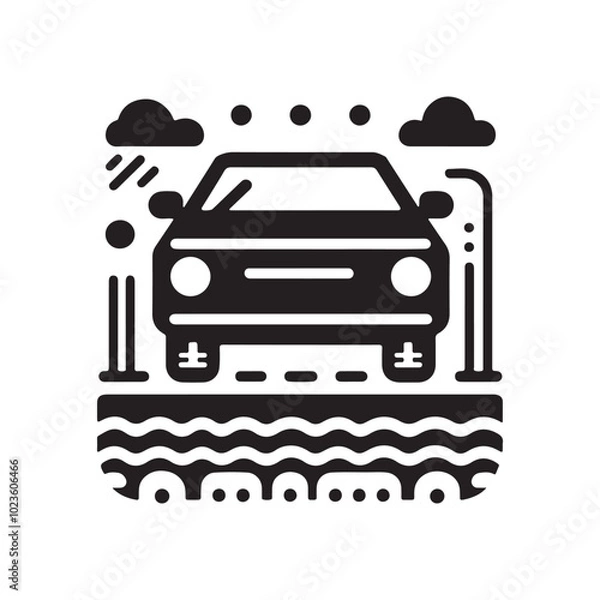 Fototapeta Minimalist car icon vector illustration, Generative Ai