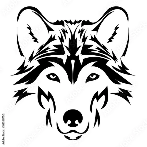Obraz Beautiful wolf tattoo.Vector wolf's head as a design element on isolated background