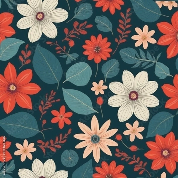 Fototapeta Seamless floral pattern with a variety of flowers perfect for fabric design, 