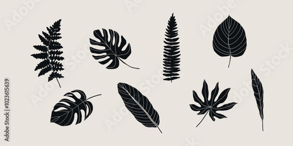 Obraz Flat vector tropical leaves collection