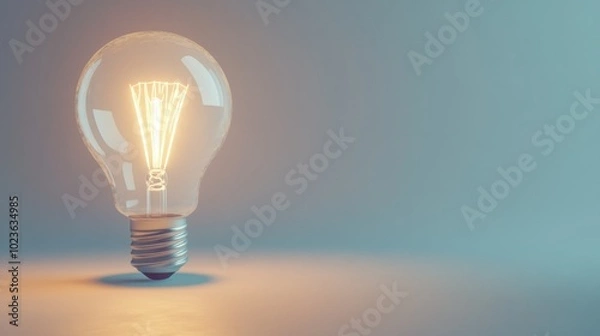 Fototapeta A Single Lit Light Bulb on a Gradient Background